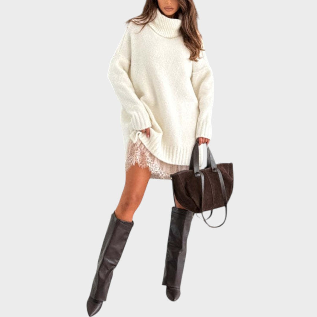 ELISA | Conjunto de Jersey Oversize y Vestido Lencero con Bajo de Encaje