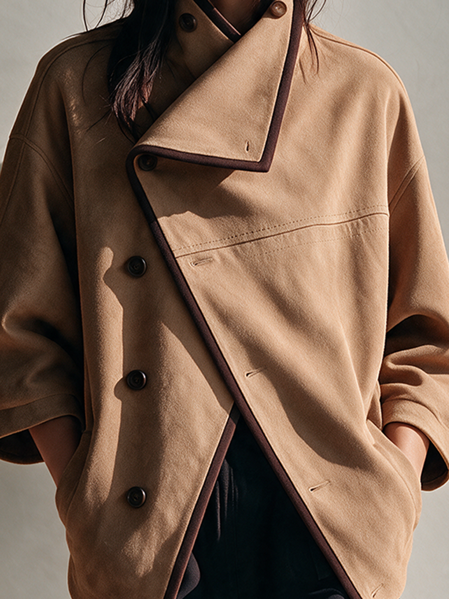 ROCÍO | Chaqueta de Antelina con Cuello Asimétrico