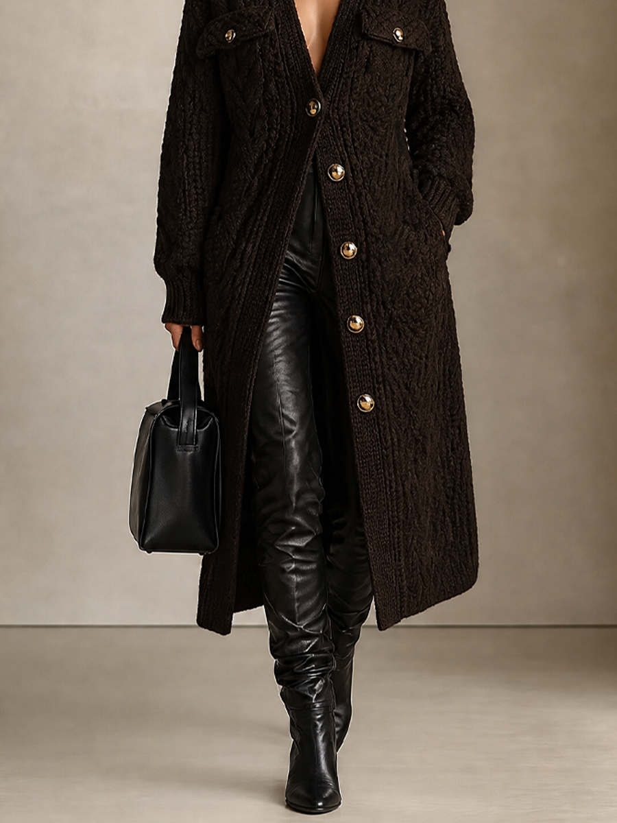 PILAR | Chaqueta de Punto Larga de Ochos con Cuello