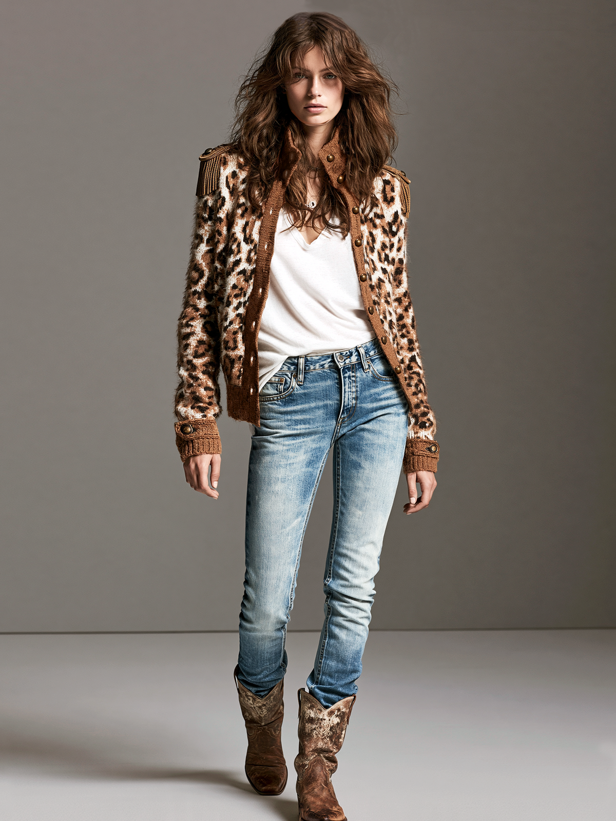MARISA | Cárdigan Jacquard Animal Print con Flecos