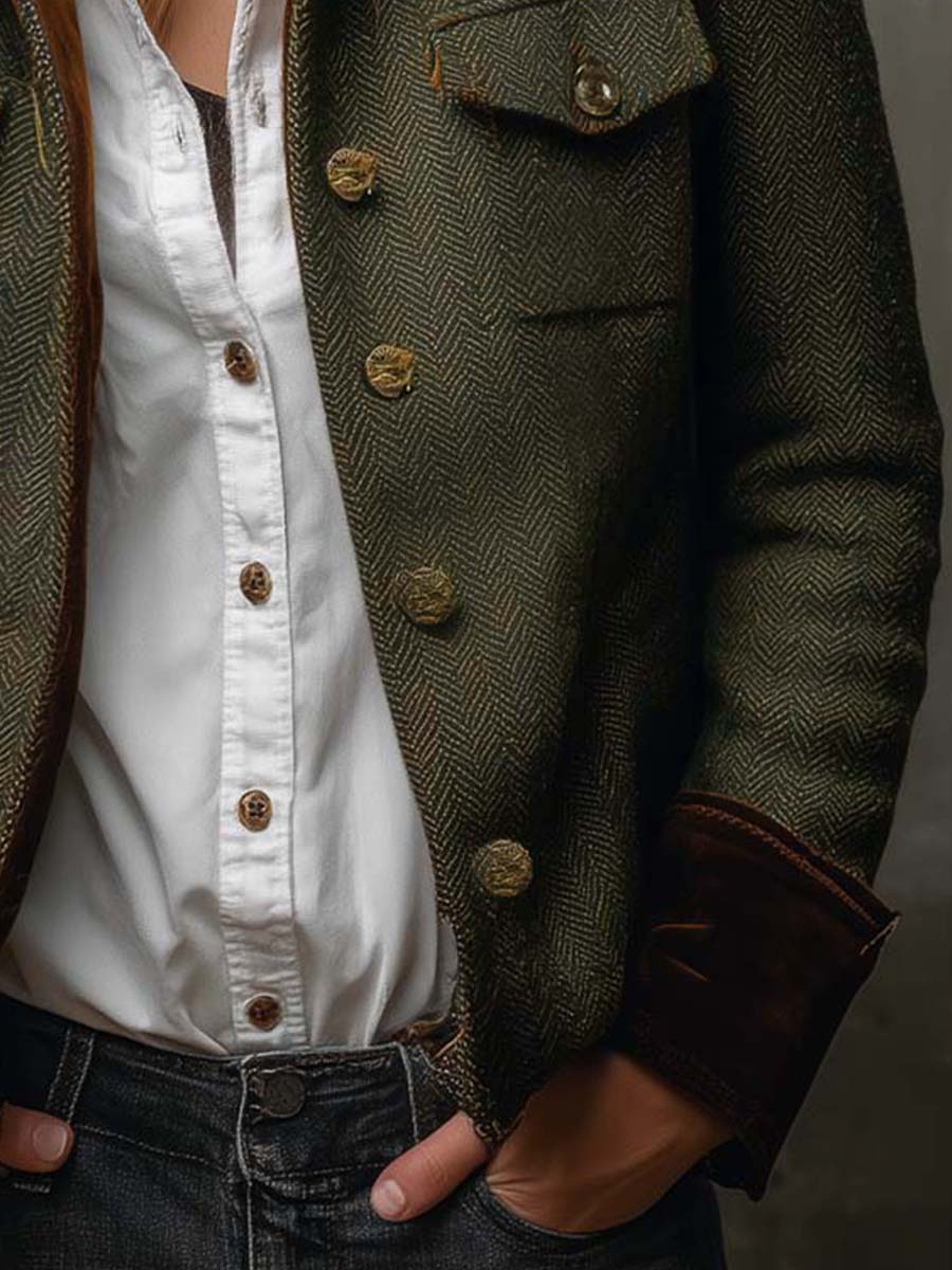 MÓNICA | Blazer Vintage de Espiga con Ribetes en Contraste