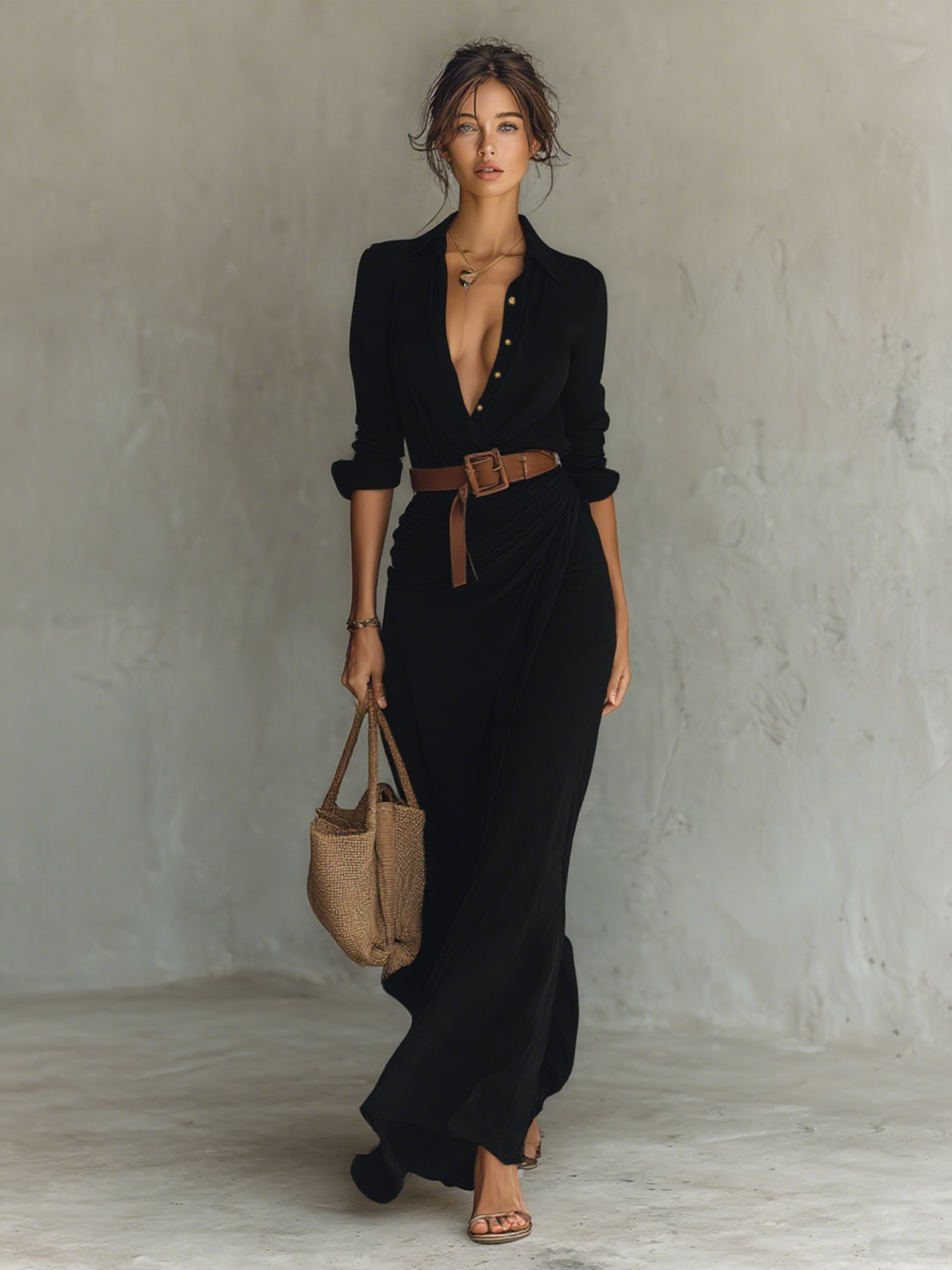 EDELMIRA | Vestido Largo con Cuello de Solapa