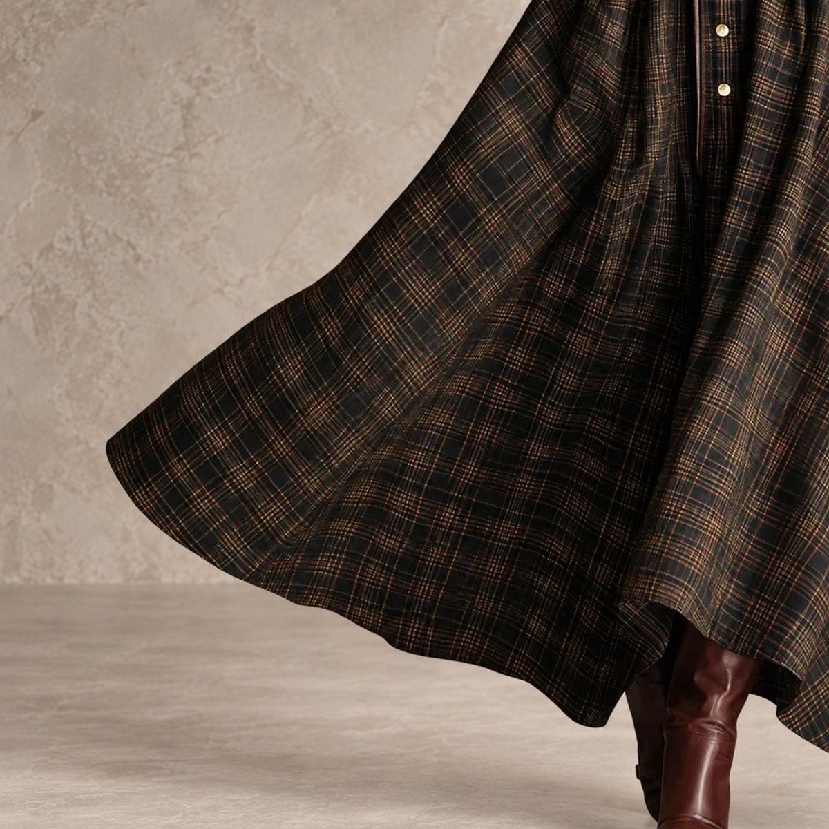 CASIMIRA | Vestido Largo de Cuadros con Botones y Cinturón