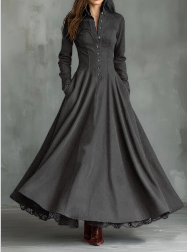 ELBA | Vestido Camisero Largo con Botones y Falda Amplia