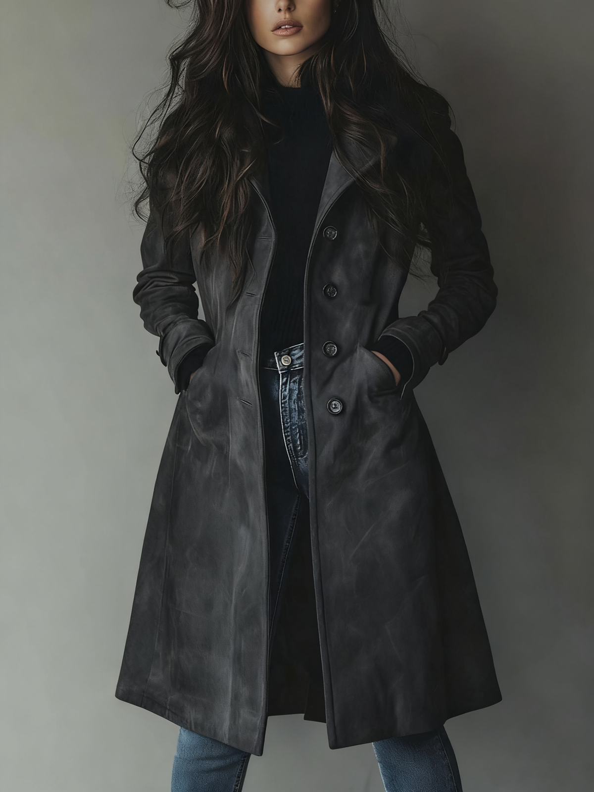 ASCENSIÓN | Gabardina Larga Efecto Ante con Botones