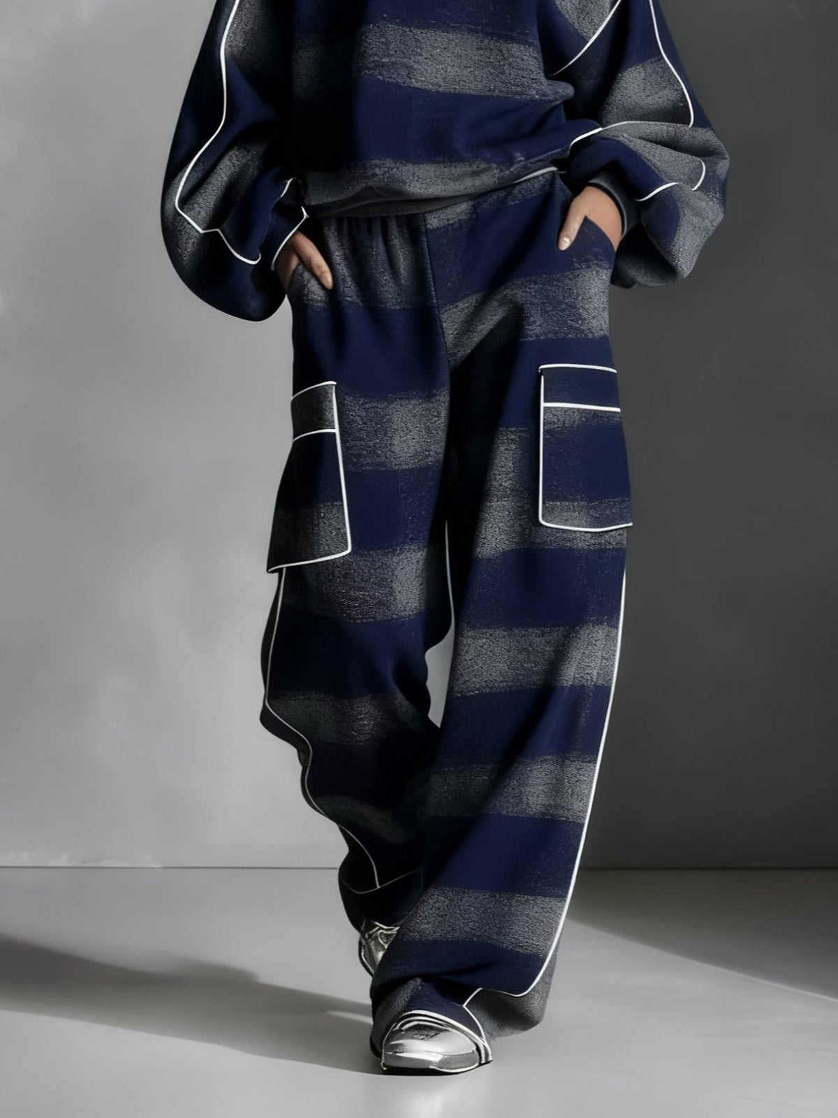 MAYTE | Conjunto de Sudadera y Pantalón de Cuadros Azul y Gris