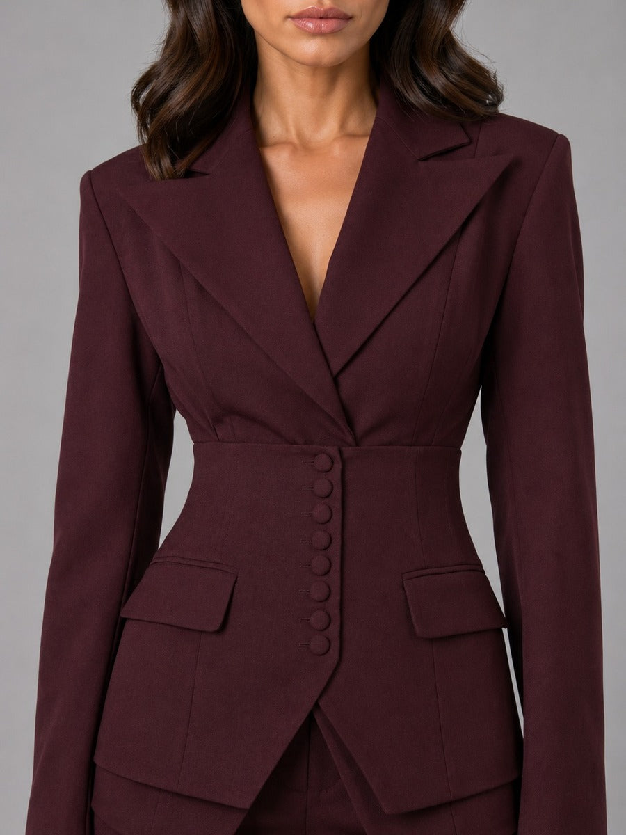 FUENSANTA | Conjunto de Dos Piezas con Blazer de Cintura Marcada y Pantalón Palazzo