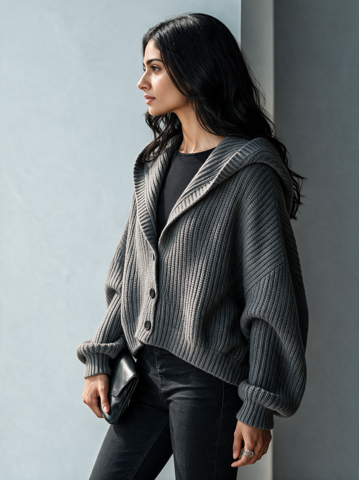 SONIA | Chaqueta de Punto de Canalé con Capucha
