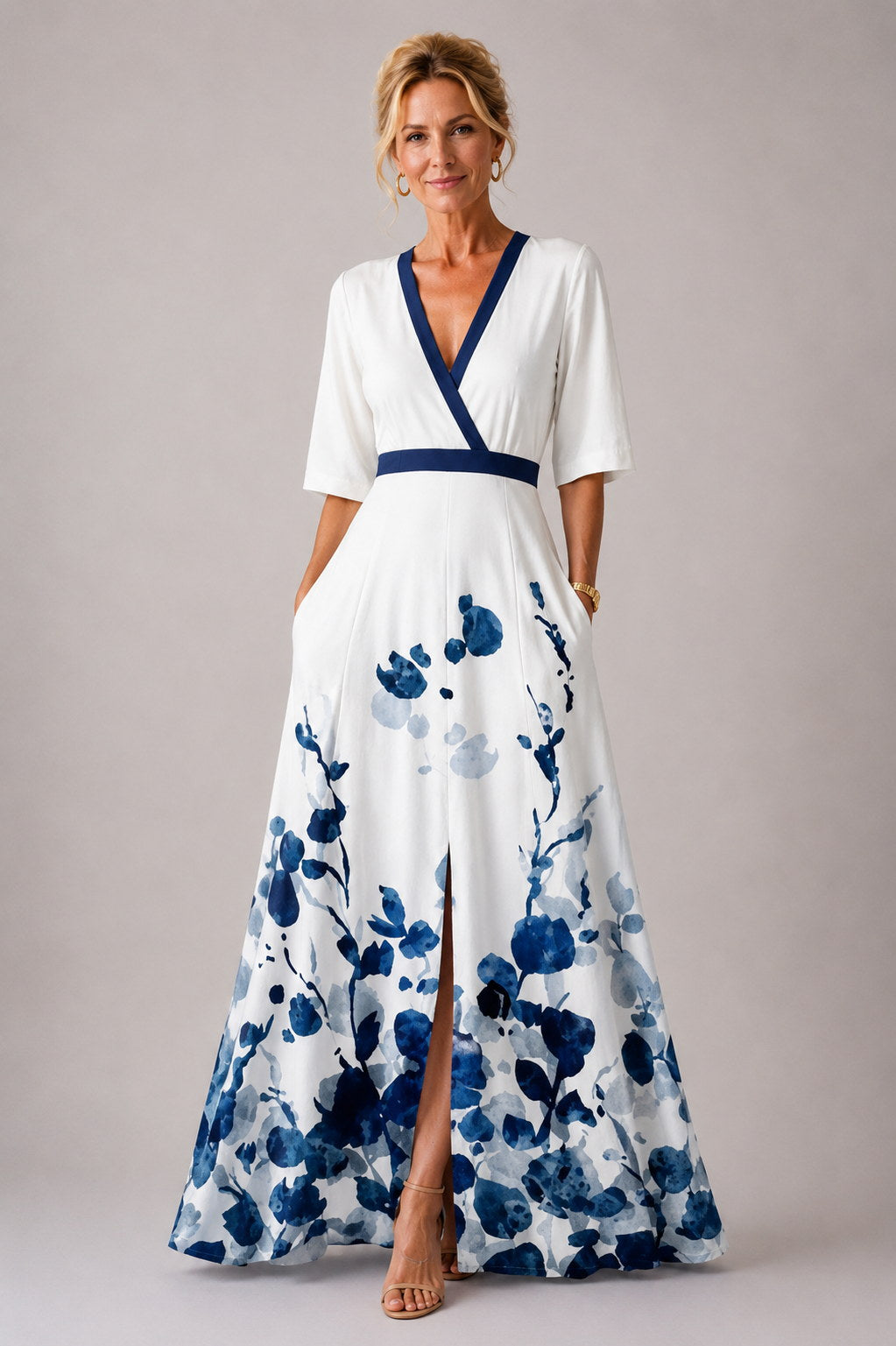 LUCILA | Vestido Floral con Mangas 3/4 y Escote Corazón