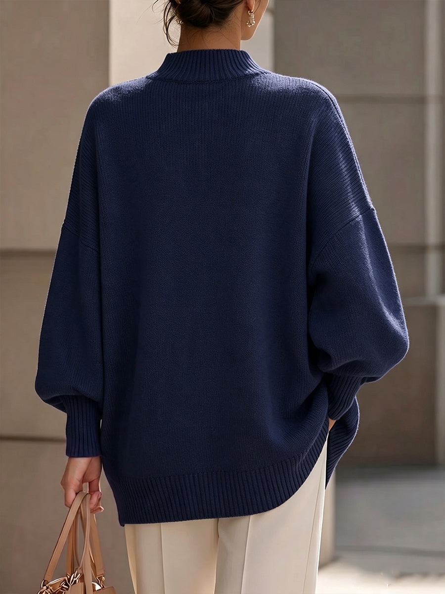 NADIA | Jersey Oversize de Punto de Canalé con Botones Dorados