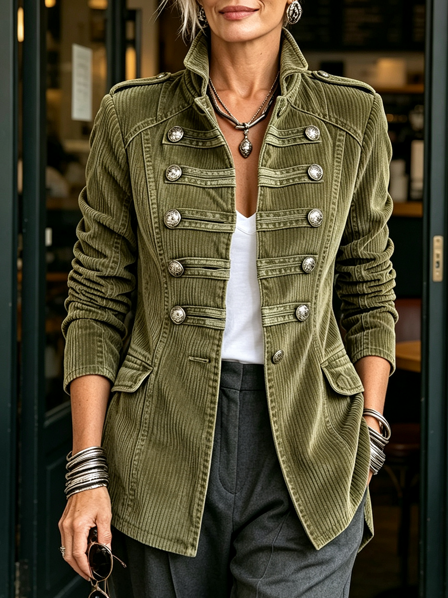 MAITE | Chaqueta Militar de Pana con Botones Metálicos