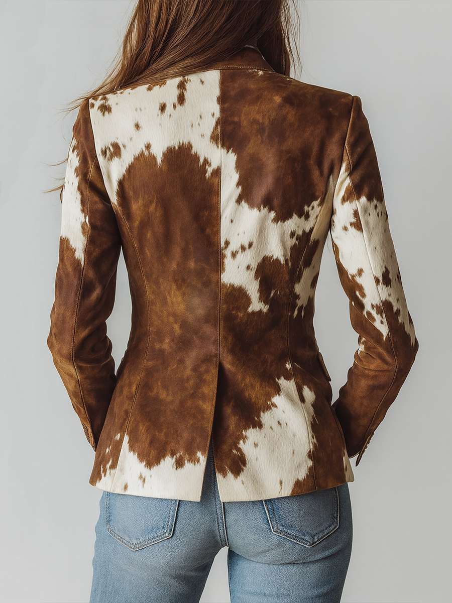 KIARA | Blazer Vintage con Estampado de Vaca
