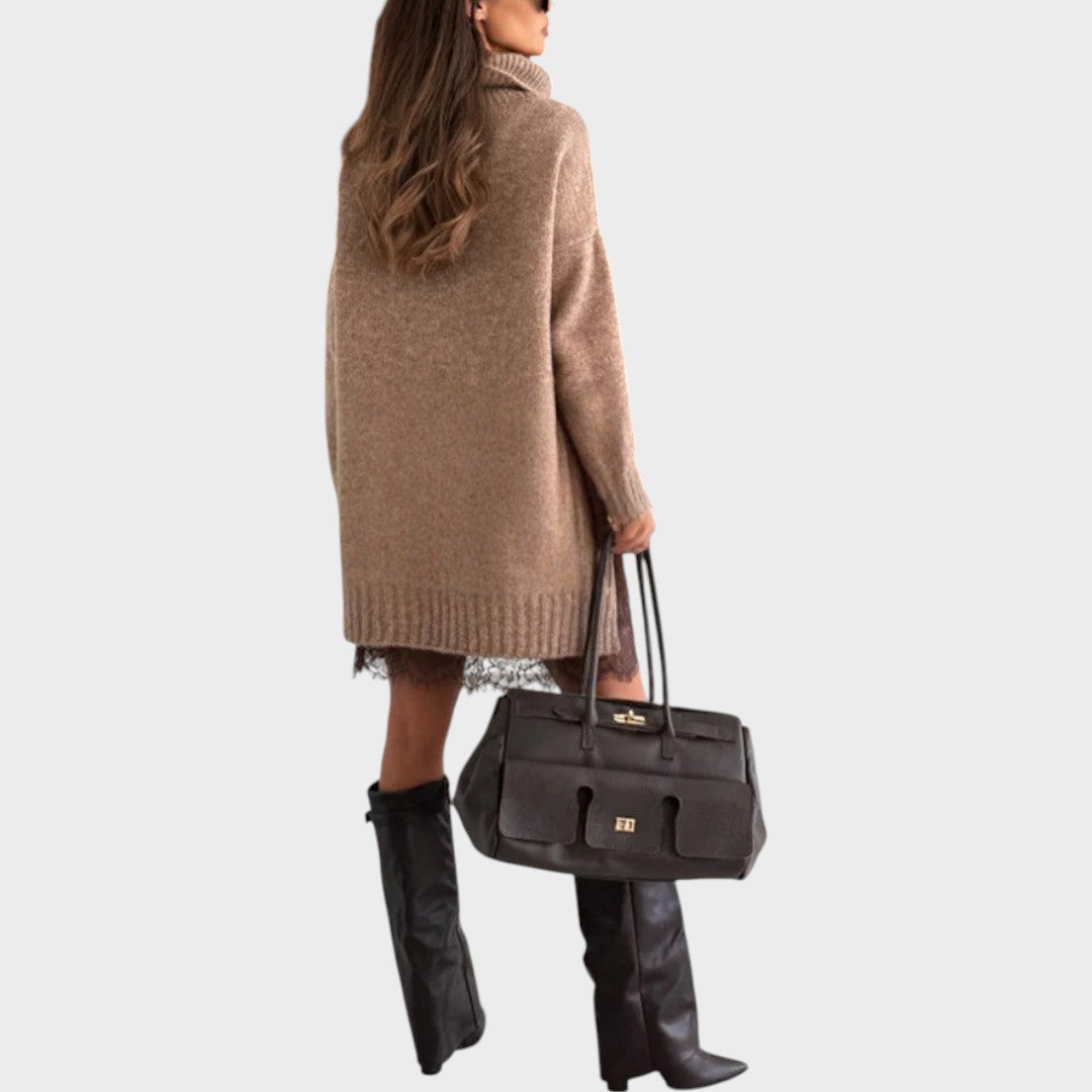ELISA | Conjunto de Jersey Oversize y Vestido Lencero con Bajo de Encaje