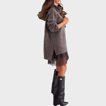 ELISA | Conjunto de Jersey Oversize y Vestido Lencero con Bajo de Encaje
