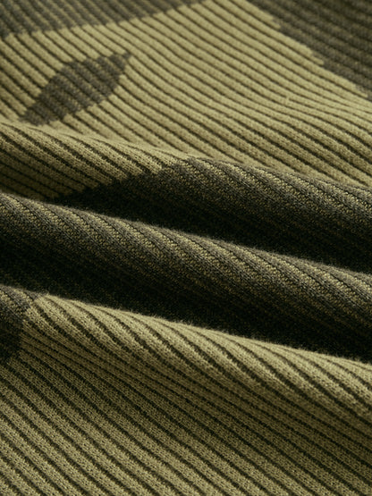 ARABELA | Vestido Largo de Punto de Canalé de Camuflaje con Flecos