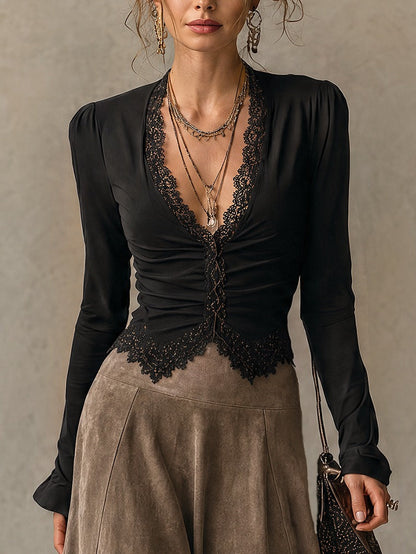 ESTHER | Conjunto de Top de Encaje y Falda Larga de Antelina