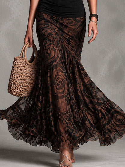 ÁGATA | Conjunto Top Negro y Falda Sirena de Malla Estampada