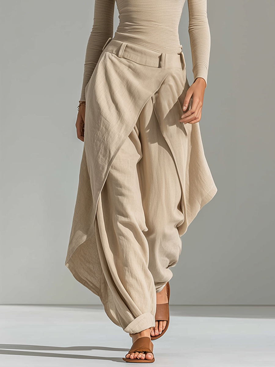 SIRA | Conjunto de Top Beige con Cuello Barco y Pantalones Anchos con Volantes