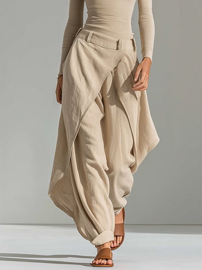 SIRA | Conjunto de Top Beige con Cuello Barco y Pantalones Anchos con Volantes