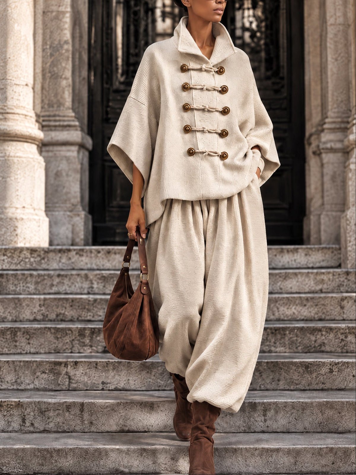 ASUNCIÓN | Conjunto Top Oversize con Alamares y Pantalón Ancho