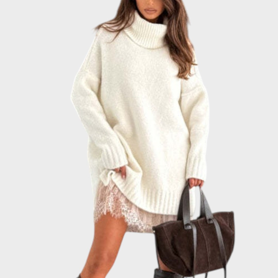 ELISA | Conjunto de Jersey Oversize y Vestido Lencero con Bajo de Encaje