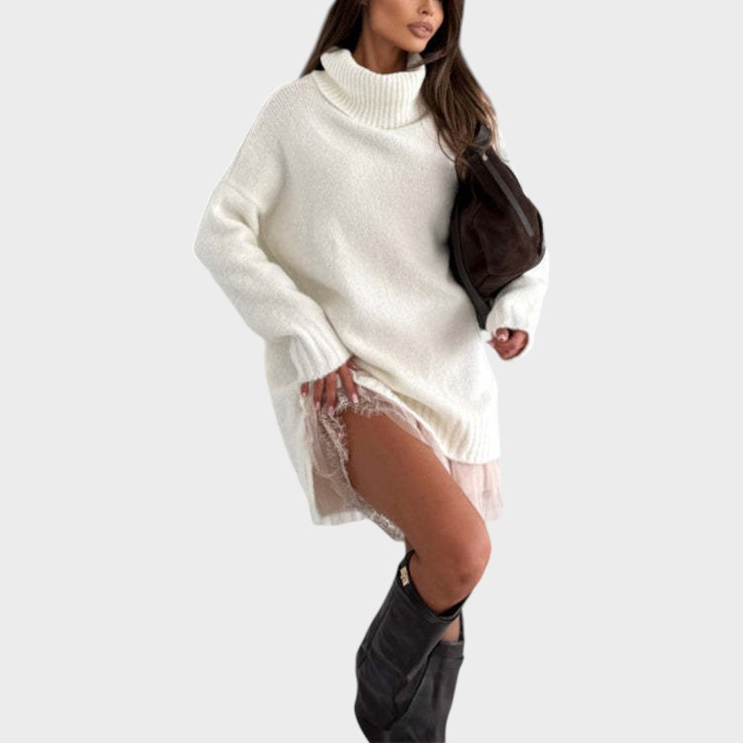 ELISA | Conjunto de Jersey Oversize y Vestido Lencero con Bajo de Encaje