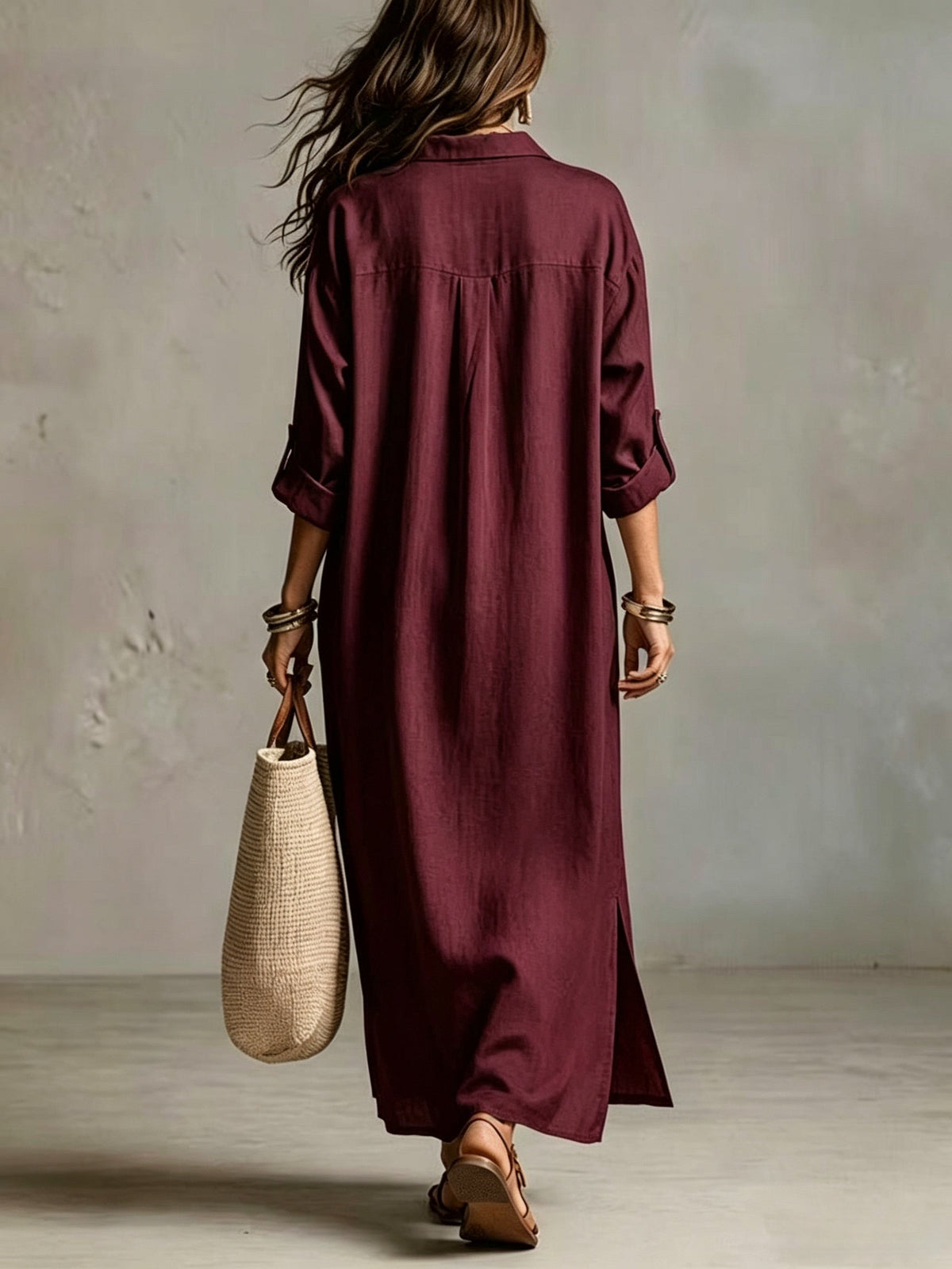 TERESITA | Vestido Camisero Largo con Escote en V y Bolsillos