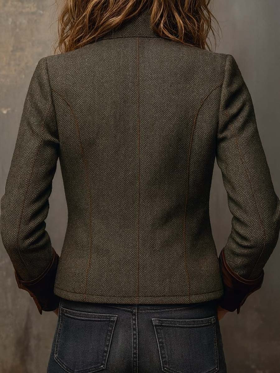 MÓNICA | Blazer Vintage de Espiga con Ribetes en Contraste