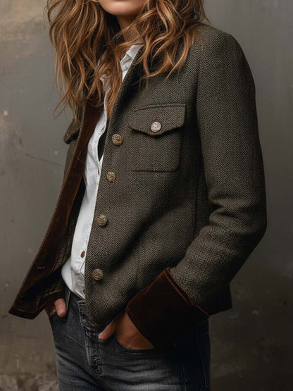MÓNICA | Blazer Vintage de Espiga con Ribetes en Contraste
