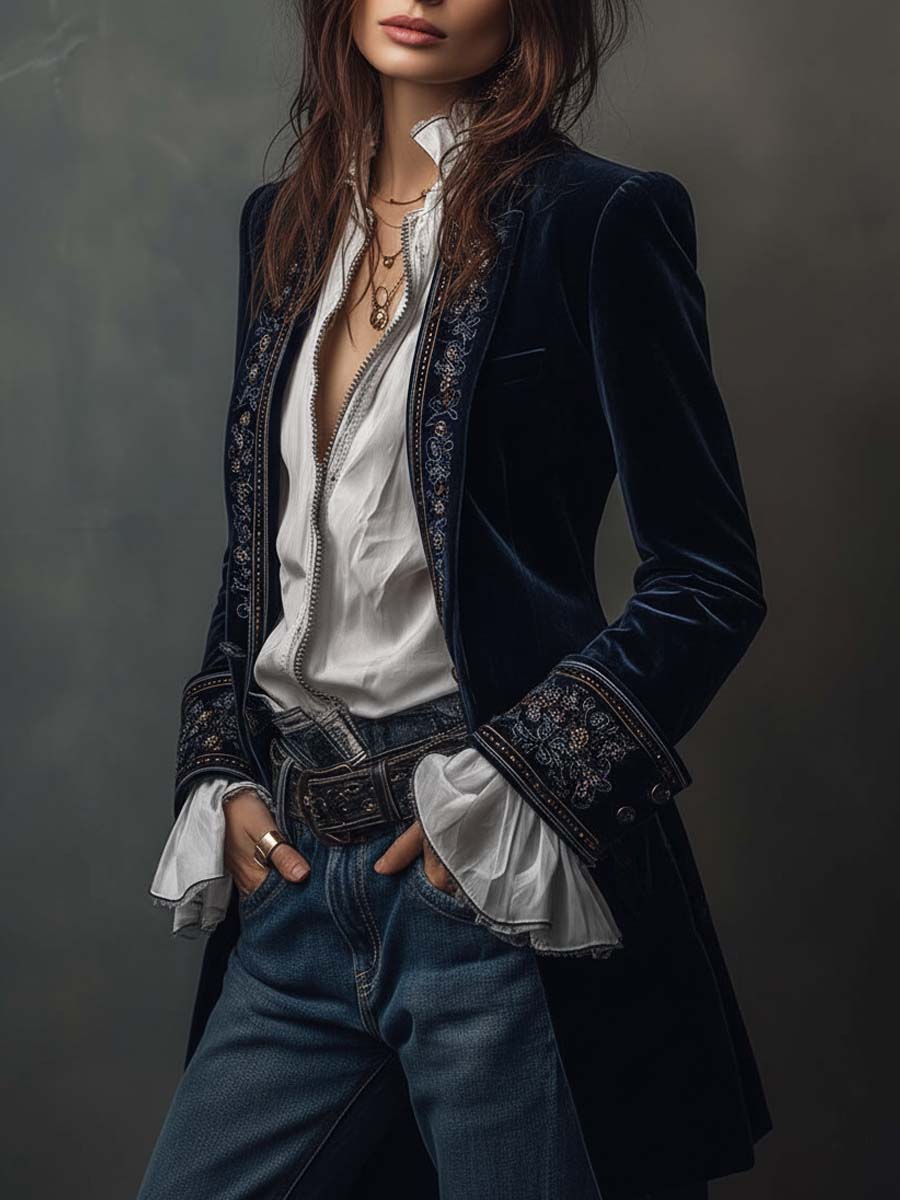 MONTSERRAT | Chaqueta Larga Sastre con Bordados Vintage