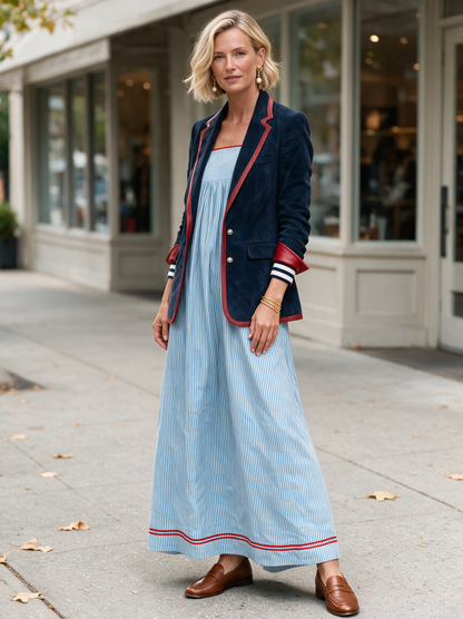 VIOLETA | Blazer de Antelina Vintage con Ribetes en Contraste