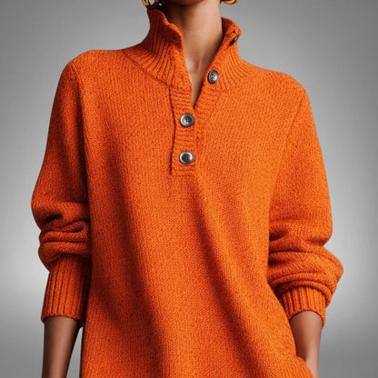 ZURIÑE | Vestido Midi de Punto con Cuello Alto Abotonado