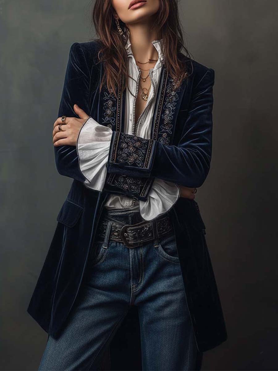 MONTSERRAT | Chaqueta Larga Sastre con Bordados Vintage