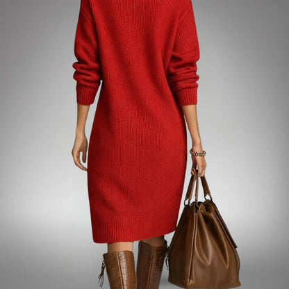 ZURIÑE | Vestido Midi de Punto con Cuello Alto Abotonado