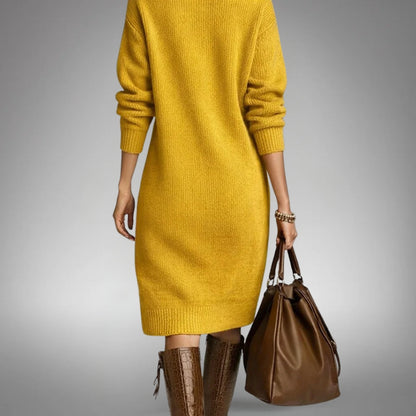 ZURIÑE | Vestido Midi de Punto con Cuello Alto Abotonado