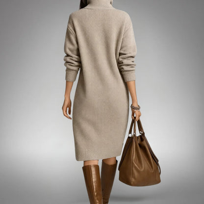 ZURIÑE | Vestido Midi de Punto con Cuello Alto Abotonado