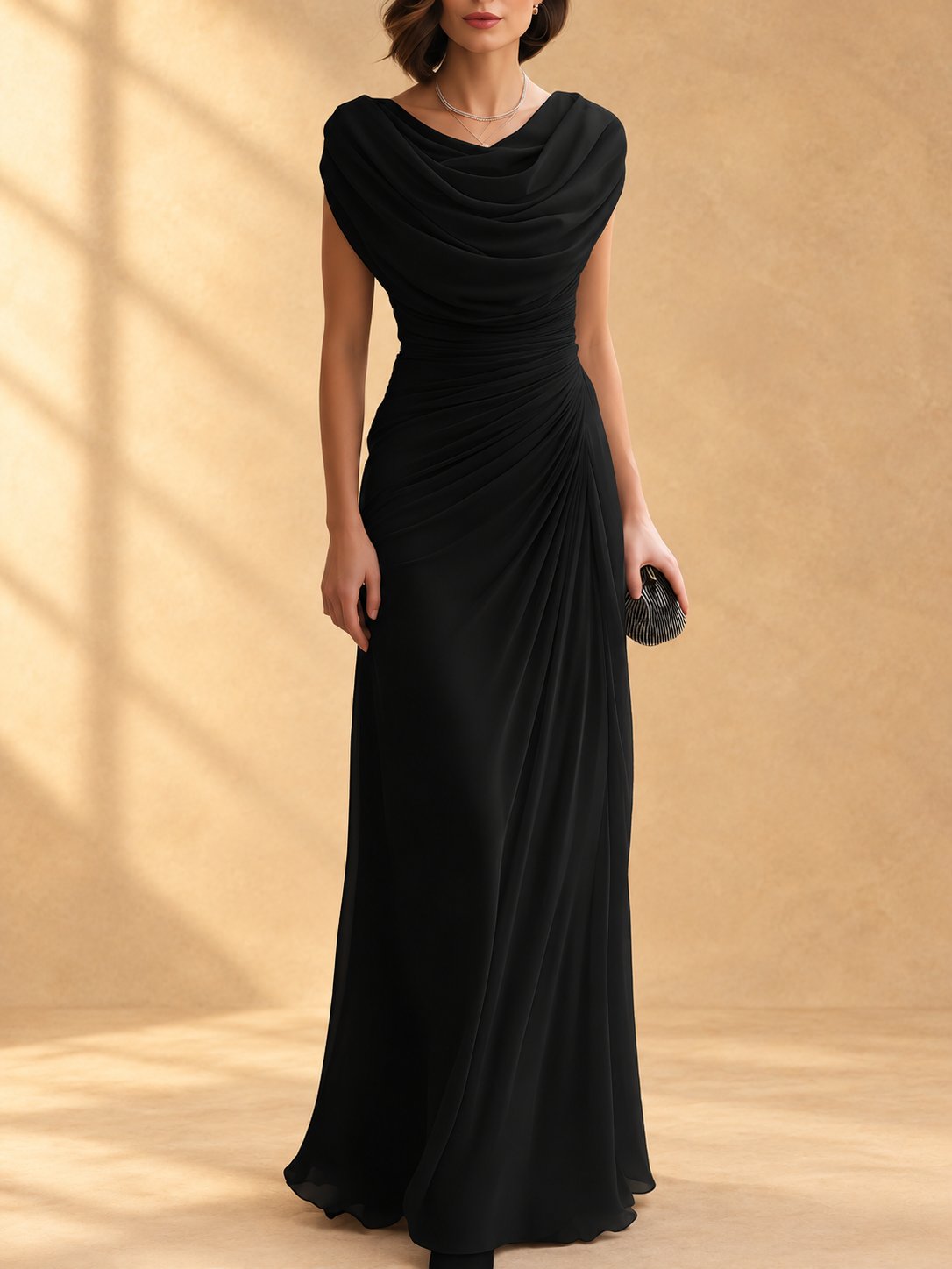 ARANCHA | Vestido Largo Drapeado con Cuello Caído