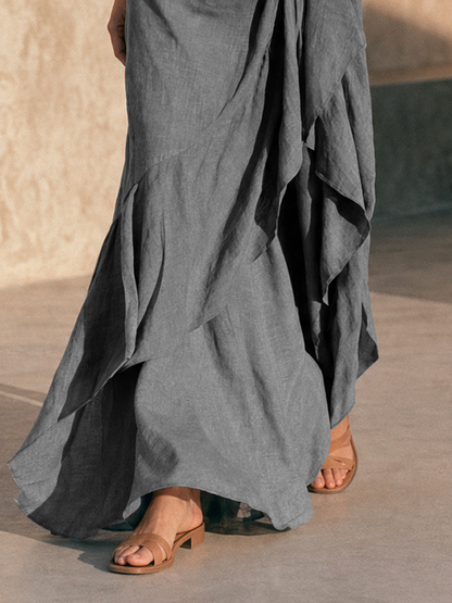 ESTRELLA | Vestido Largo de Hombros Descubiertos con Volante y Manga Acampanada