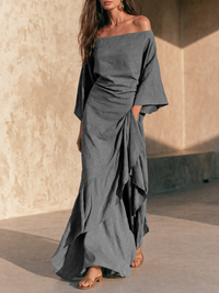 ESTRELLA | Vestido Largo de Hombros Descubiertos con Volante y Manga Acampanada
