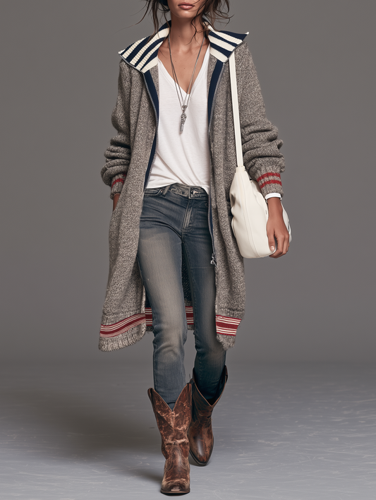 VICTORIA | Chaqueta de Punto Vintage de Bloques de Color con Cremallera