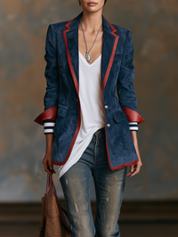 VIOLETA | Blazer de Antelina Vintage con Ribetes en Contraste