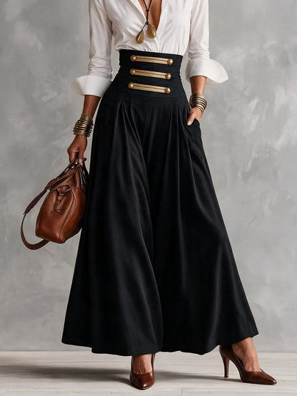 ANDREA | Conjunto Camisa Blanca y Falda Larga de Talle Alto con Botones Dorados
