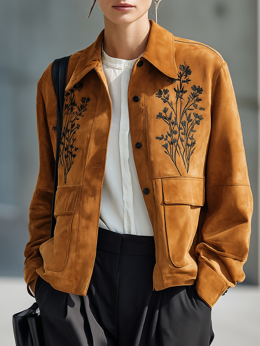 VIRGINIA | Chaqueta de Antelina con Bordado Floral
