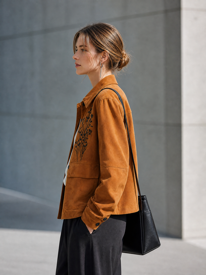 VIRGINIA | Chaqueta de Antelina con Bordado Floral