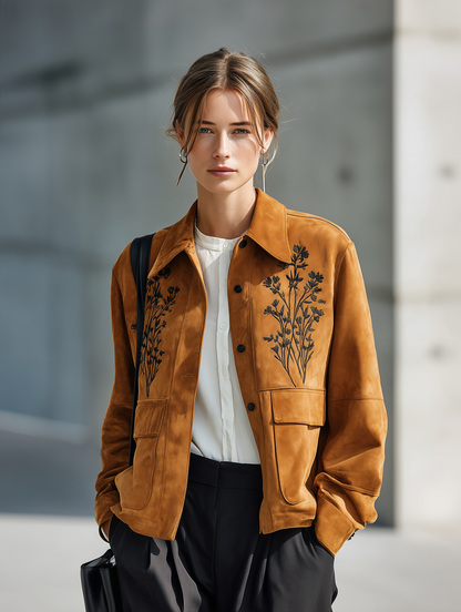 VIRGINIA | Chaqueta de Antelina con Bordado Floral