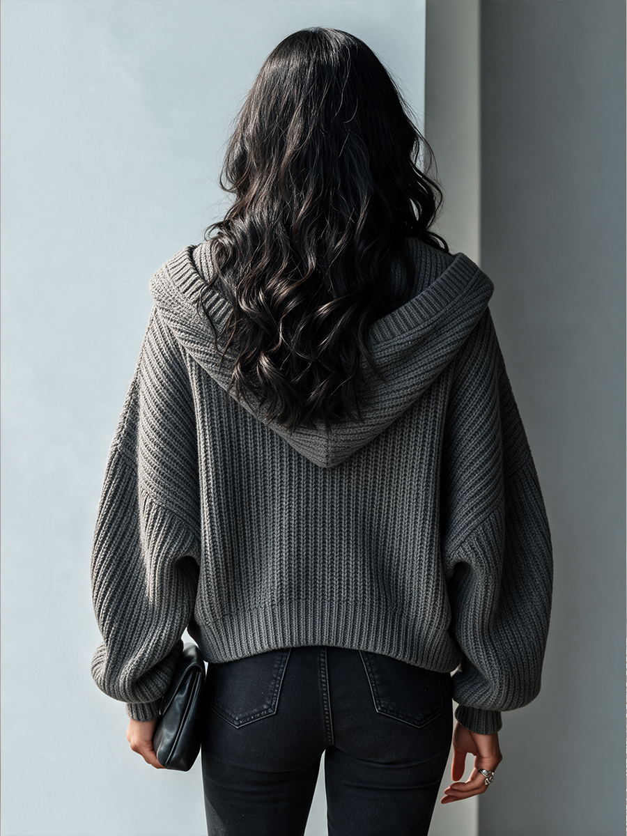 SONIA | Chaqueta de Punto de Canalé con Capucha