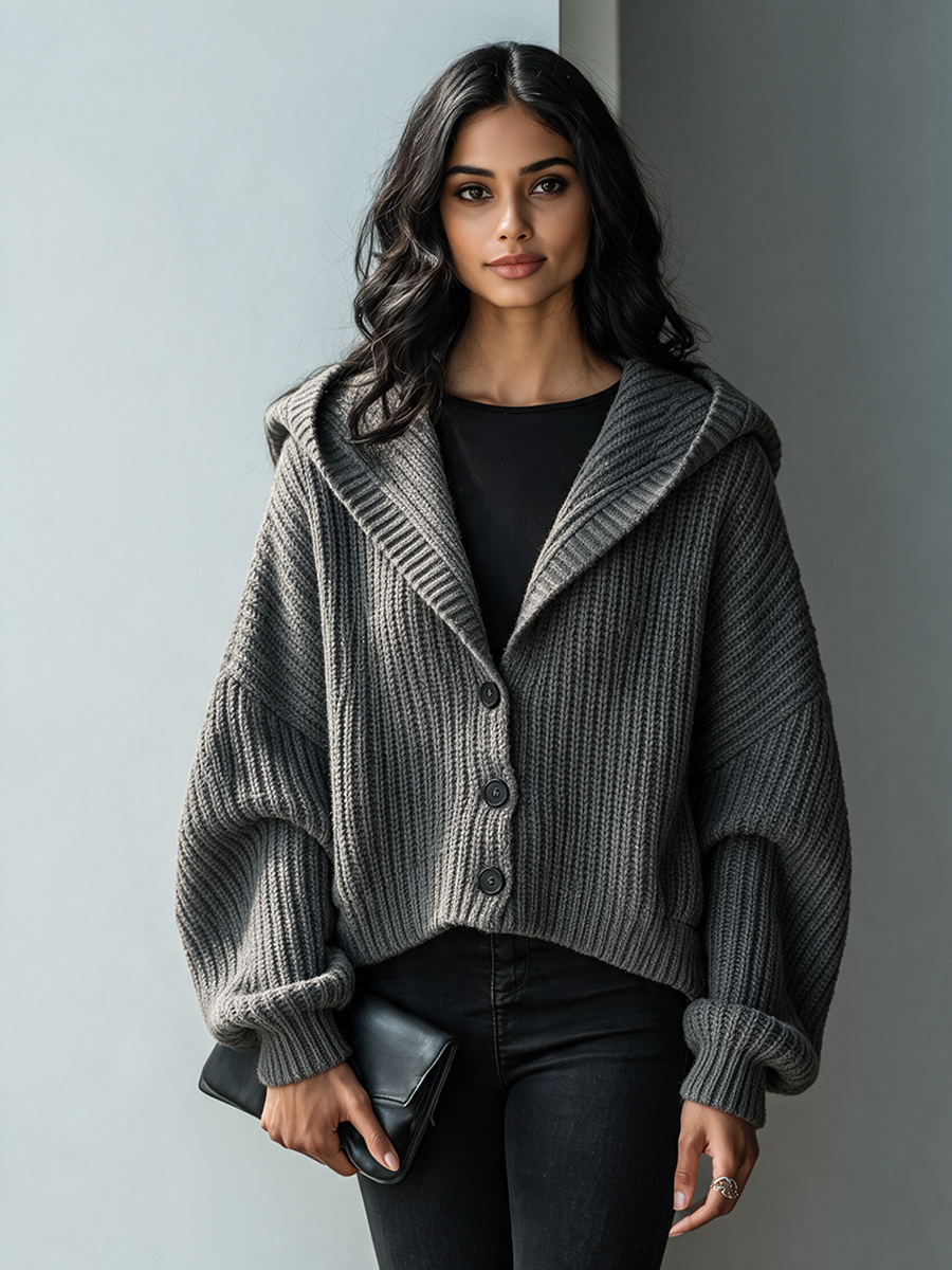 SONIA | Chaqueta de Punto de Canalé con Capucha