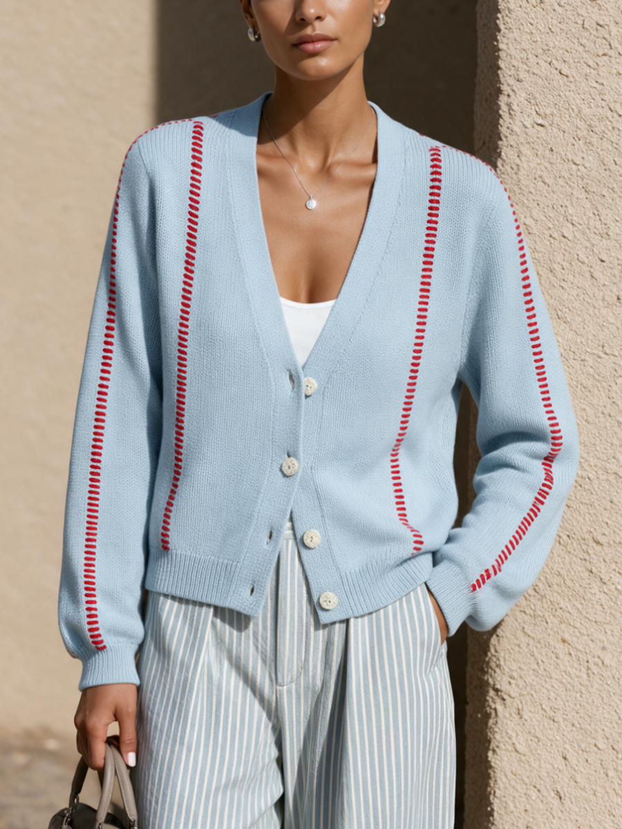 SARA | Chaqueta de Punto con Costuras en Contraste y Escote en V