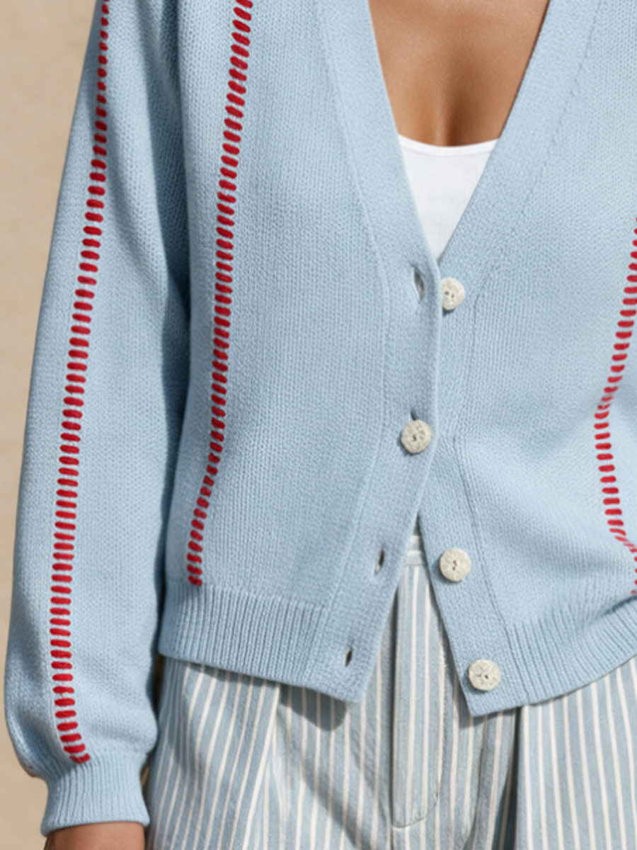 SARA | Chaqueta de Punto con Costuras en Contraste y Escote en V