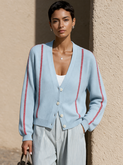 SARA | Chaqueta de Punto con Costuras en Contraste y Escote en V
